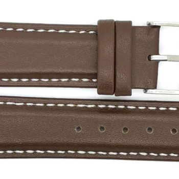 Horlogeband, 20 mm - D.Bruin - Gevuld - met  wtte Stiksel - echt Kalfsleer - 19618
