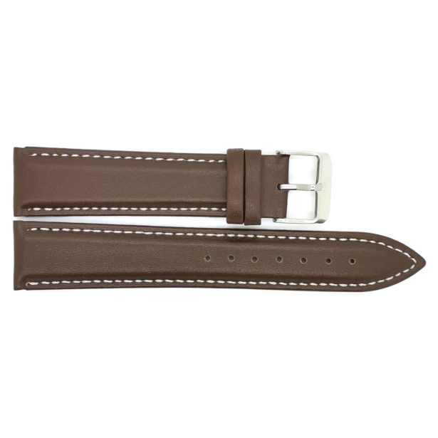 Horlogeband, 20 mm - D.Bruin - Gevuld - met  wtte Stiksel - echt Kalfsleer - 19618