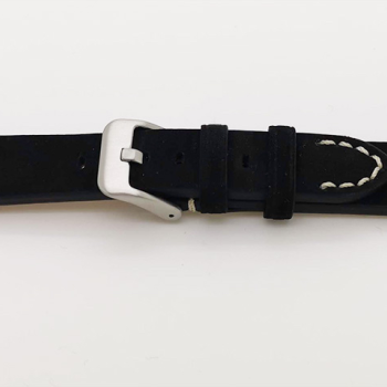 Horlogeband, 20 mm - Zwart - Dik Suede - echt Kalfsleer - 19607