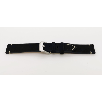Horlogeband, 20 mm - Zwart - Dik Suede - echt Kalfsleer - 19607