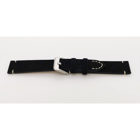 Horlogeband, 20 mm - Zwart - Dik Suede - echt Kalfsleer - 19607