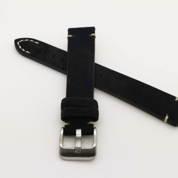 Horlogeband, 20 mm - Zwart - Dik Suede - echt Kalfsleer - 19607 Horlogeband, 20 mm - Zwart - Dik Suede - echt Kalfsleer - 19607