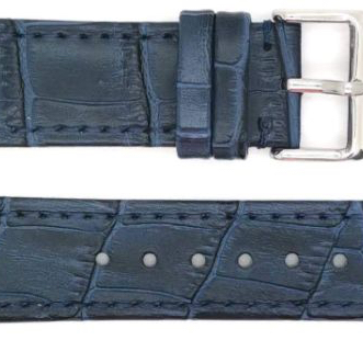 Horlogeband, 24mm - Blauw - Plat - met Stiksel - echt Kalfsleer - 19631