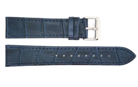 HC Horlogeband, 24mm - Blauw - Plat - met Stiksel - echt Kalfsleer - 19631