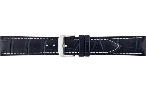 HC Horlogeband, 24mm - Blauw - Gevuld - met witte Stiksel - echt Kalfsleer - 19632