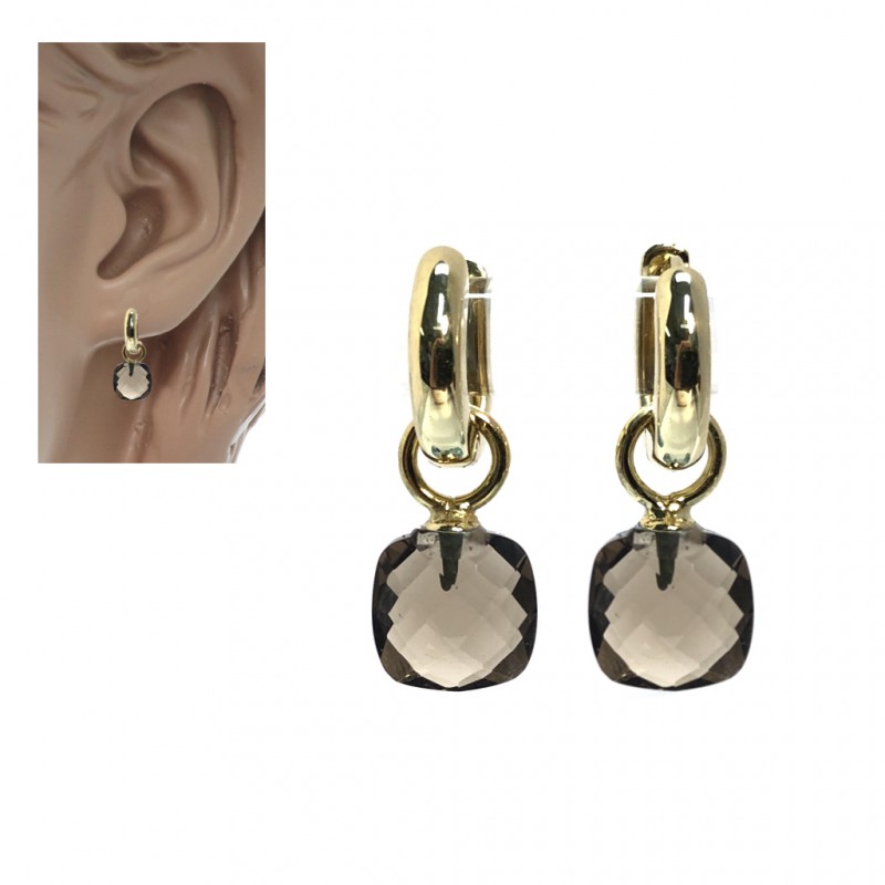 Oorbedels, 14krt.goud (Rookkwarts cushion 8x8mm.) excl.oorringen! - 20217 Oorbedels, 14krt.goud (Rookkwarts cushion 8x8mm.) excl.oorringen! - 20217