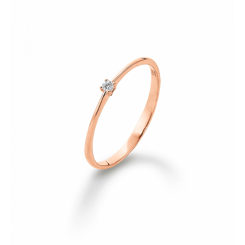 Ring, 14krt.rose-goud met diamant 0,03ct. (maat 50) - 21007