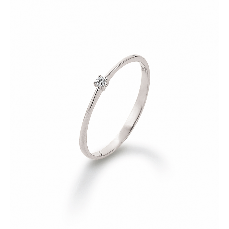 Ring, 14krt.witgoud met diamant 0,03ct. (maat 56) - 21009