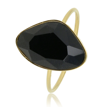 My Bendel Ring, edelstaal verguld. Met zirkonia steen, zwart (maat 16). - 21141 My Bendel Ring, edelstaal verguld. Met zirkonia steen, zwart (maat 16). - 21141