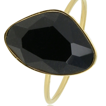 My Bendel Ring, edelstaal verguld. Met zirkonia steen, zwart (maat 17). - 21142