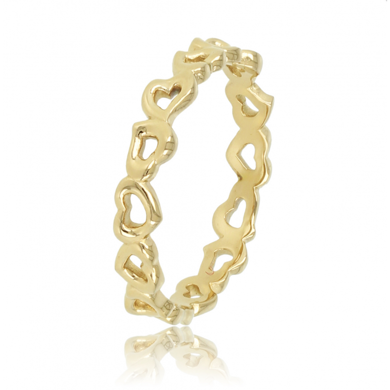 My Bendel Ring, edelstaal verguld. Hartjes 3,5mm (maat 16). - 21154
