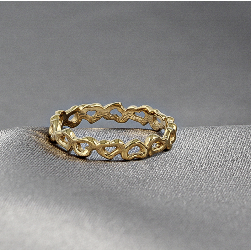 My Bendel Ring, edelstaal verguld. Hartjes 3,5mm (maat 16). - 21154