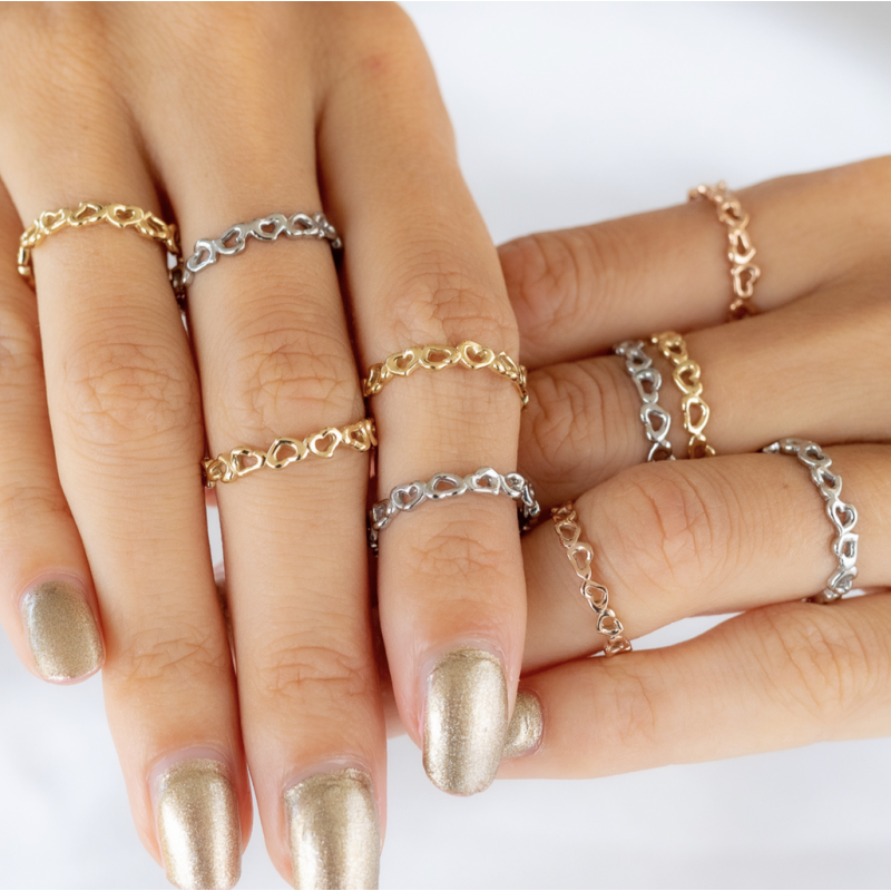 My Bendel Ring, edelstaal verguld. Hartjes 3,5mm (maat 16). - 21154