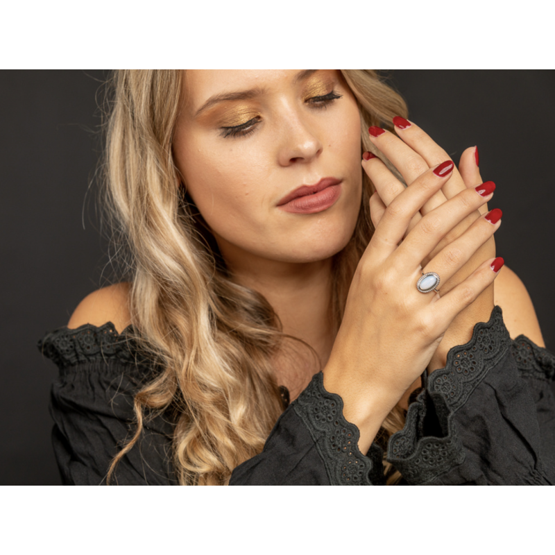 My Bendel Ring, edelstaal. Met Quartz steen (maat 16). - 21169