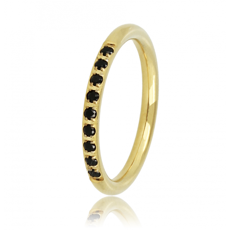 My Bendel Ring, staal verguld. Met zirkonia, Zwart  (maat 16). - 21216
