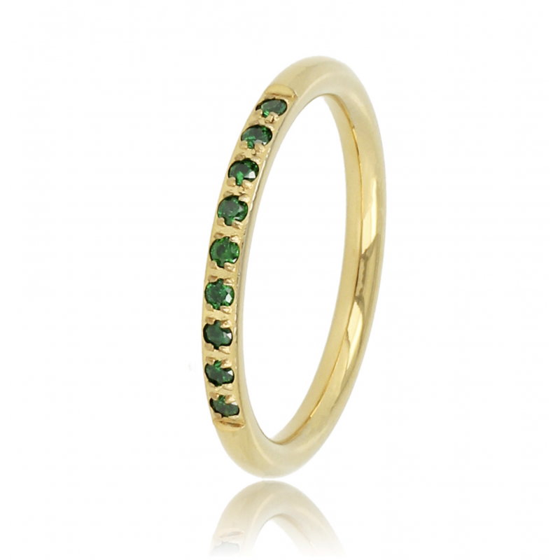 My Bendel Ring, staal verguld. Met zirkonia, Groen  (maat 18). - 21222