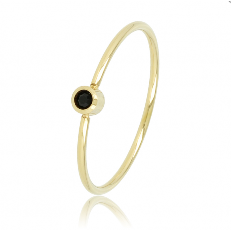 My Bendel Ring, staal verguld. Met zwarte zirkonia steen (maat 16) - 21311