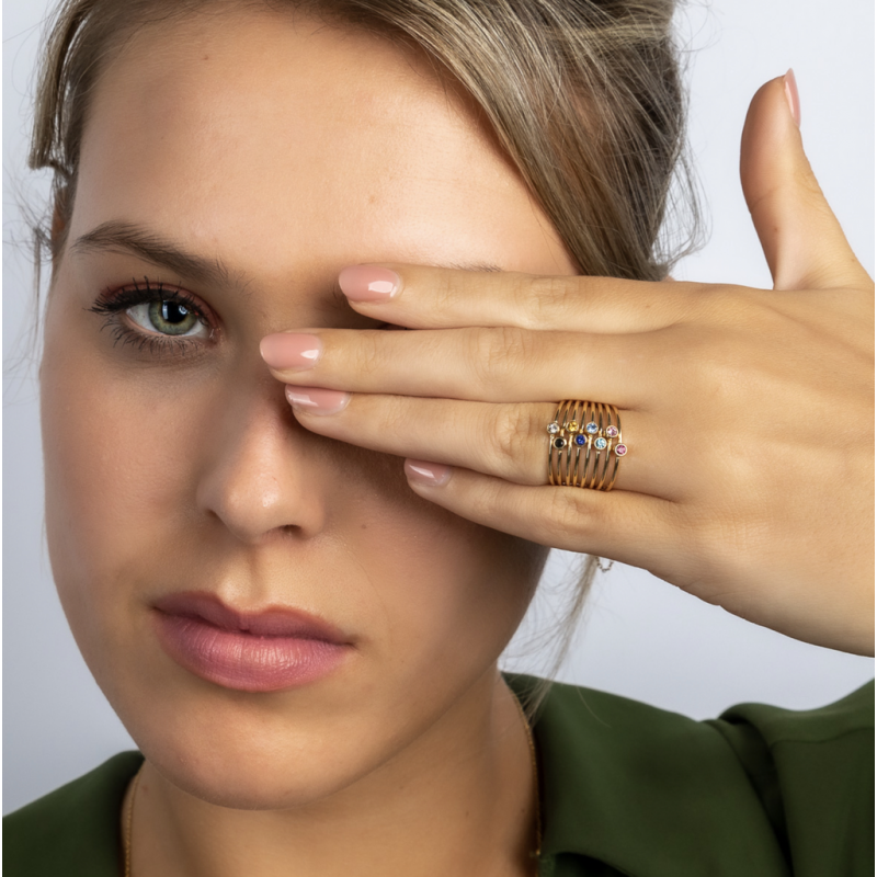 My Bendel Ring, staal verguld. Met zwarte zirkonia steen (maat 16) - 21311