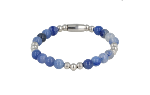 My Bendel Armband, Elastische Edelstalen Kralenarmband met Blue Aventurine Edelsteen (17cm). - 21422