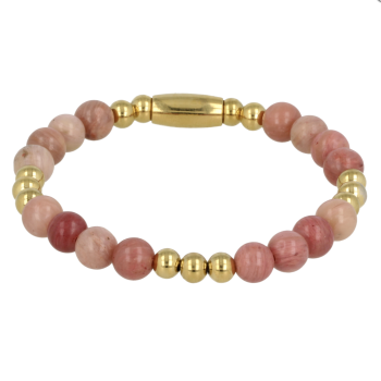 My Bendel Armband, Elastische Edelstaalvergulde Kralenarmband met Rhodeniet Edelsteen (17cm). - 21426 My Bendel Armband, Elastische Edelstaalvergulde Kralenarmband met Rhodeniet Edelsteen (17cm). - 21426