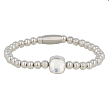 My Bendel Armband, Elastische Edelstalen armband met Wit Kristalglas bedel (17cm). - 21463 My Bendel Armband, Elastische Edelstalen armband met Wit Kristalglas bedel (17cm). - 21463
