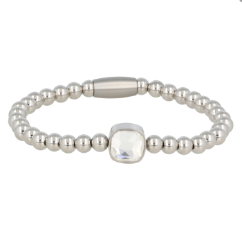 My Bendel Armband, Elastische Edelstalen armband met Wit Kristalglas bedel (17cm). - 21463 My Bendel Armband, Elastische Edelstalen armband met Wit Kristalglas bedel (17cm). - 21463