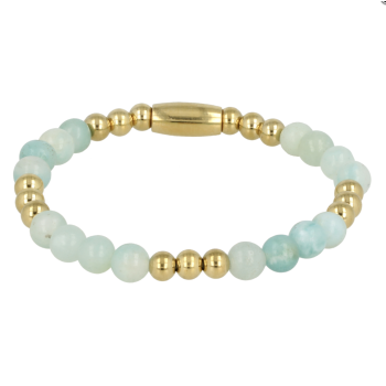 My Bendel Armband, Elastische Edelstaal-verguld Kralenarmband met Amazoniet Edelsteen (17cm). - 21436 My Bendel Armband, Elastische Edelstaal-verguld Kralenarmband met Amazoniet Edelsteen (17cm). - 21436