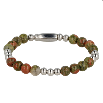 My Bendel Armband, Elastische Edelstalen Kralenarmband met Unakite Edelsteen (17cm). - 21440 My Bendel Armband, Elastische Edelstalen Kralenarmband met Unakite Edelsteen (17cm). - 21440