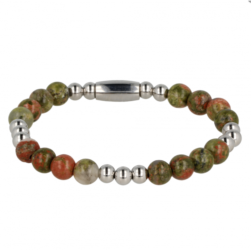 My Bendel Armband, Elastische Edelstalen Kralenarmband met Unakite Edelsteen (17cm). - 21440 My Bendel Armband, Elastische Edelstalen Kralenarmband met Unakite Edelsteen (17cm). - 21440