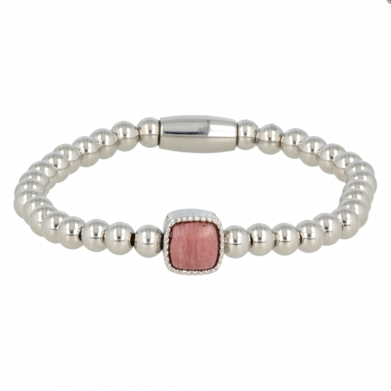 My Bendel Armband, Elastische Edelstalen armband met  Rhodeniet bedel (17cm). - 21473