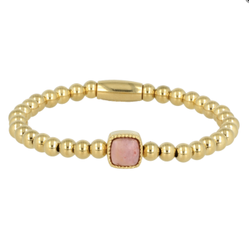 My Bendel Armband, Elastische Edelstaal-vergulde armband met  Rhodeniet bedel (19cm). - 21476