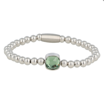 My Bendel Armband, Elastische Edelstalen armband met Groen Kristalglas bedel (19cm). - 21458 My Bendel Armband, Elastische Edelstalen armband met Groen Kristalglas bedel (19cm). - 21458