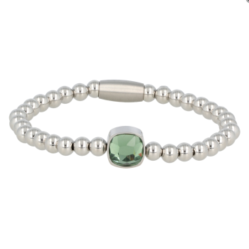 My Bendel Armband, Elastische Edelstalen armband met Groen Kristalglas bedel (19cm). - 21458 My Bendel Armband, Elastische Edelstalen armband met Groen Kristalglas bedel (19cm). - 21458