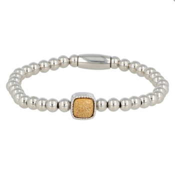 My Bendel Armband, Elastische Edelstalen armband met Picture Jasper bedel (17cm). - 21479