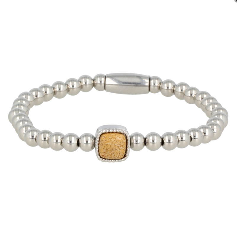 My Bendel Armband, Elastische Edelstalen armband met Picture Jasper bedel (17cm). - 21479