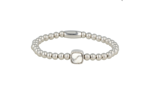 My Bendel Armband, Elastische Edelstalen armband met Howlite bedel (17cm). - 21481