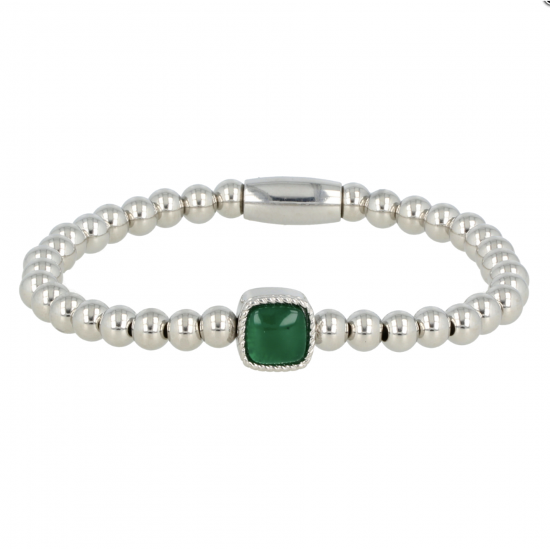 My Bendel Armband, Elastische Edelstalen armband met  Agaat bedel (17cm). - 21490