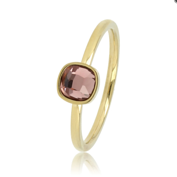 My Bendel Ring, verguld edelstaal met donkerroze glassteen - 21547