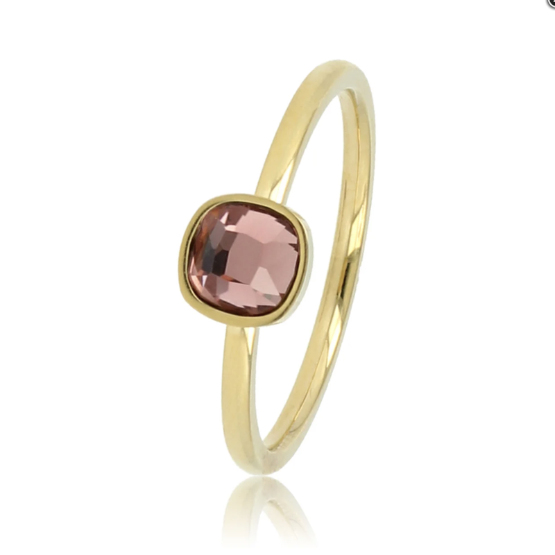 My Bendel Ring, verguld edelstaal met donkerroze glassteen - 21547