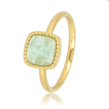 My Bendel Ring, edelstaal verguld met Amazoniet model Zegelring - 21521