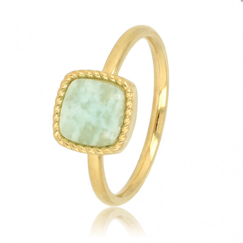 My Bendel Ring, edelstaal verguld met Amazoniet model Zegelring - 21521
