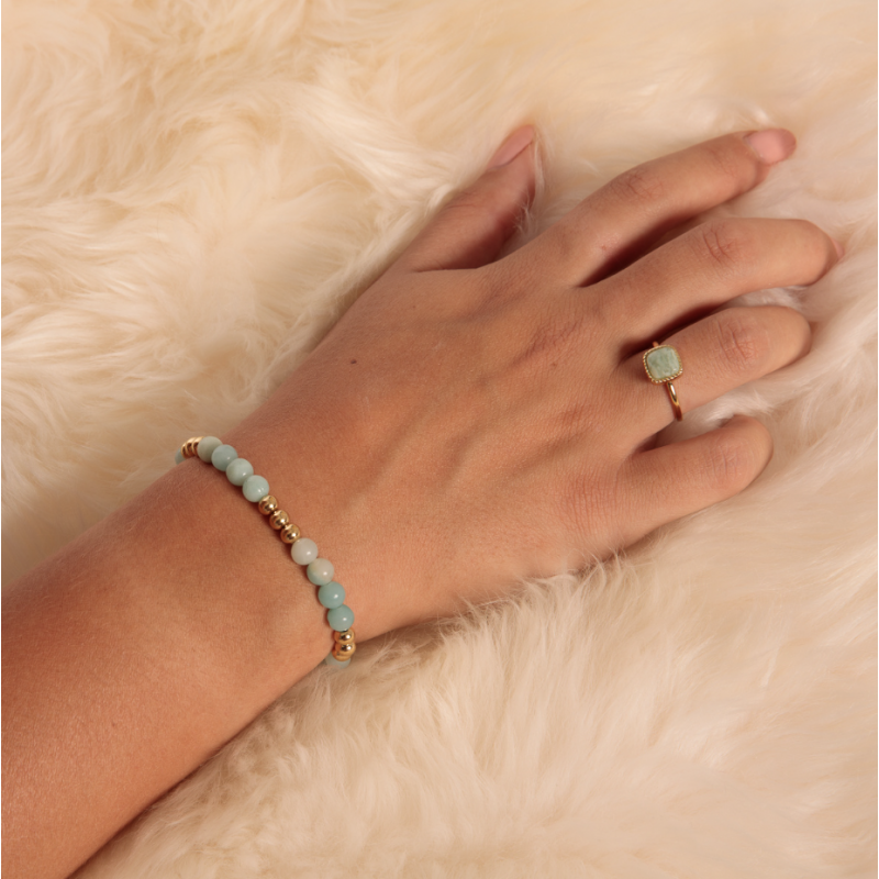 My Bendel Ring, edelstaal verguld met Amazoniet model Zegelring - 21521