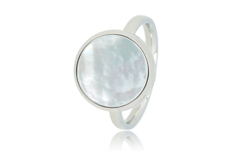 My Bendel Ring, edelstalen ring met parelmoer steen van 12mm (maat 19). - 21564