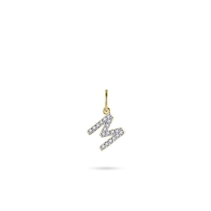 Hanger, zilver verguld met zirconia letter M - 21774