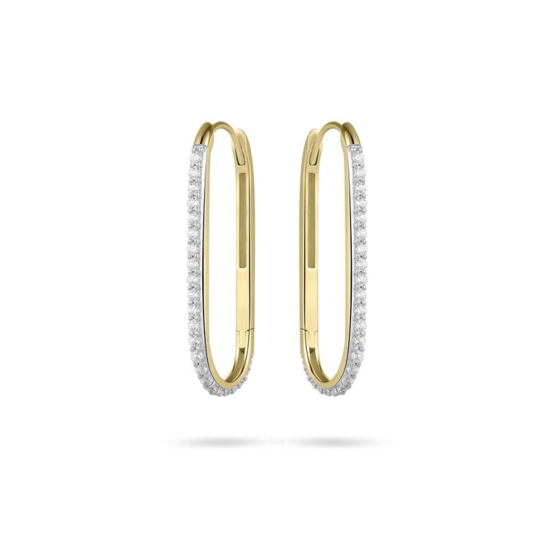 Oorringen, 14krt.goud met zirconia (ovaal 25x10mm.) - 21780