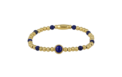 My Bendel Armband, Elastisch Edelstaal-verguld met Lapis Lazuli - 21878