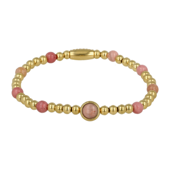 My Bendel Armband, Elastische Edelstaal-verguld Kralenarmband met Rhodoniet Edelsteen (medium). - 21880 My Bendel Armband, Elastische Edelstaal-verguld Kralenarmband met Rhodoniet Edelsteen (medium). - 21880