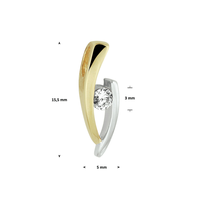 Hanger, 14krt.bicolour goud met zirconia (lengte:15,5mm.) - 22124
