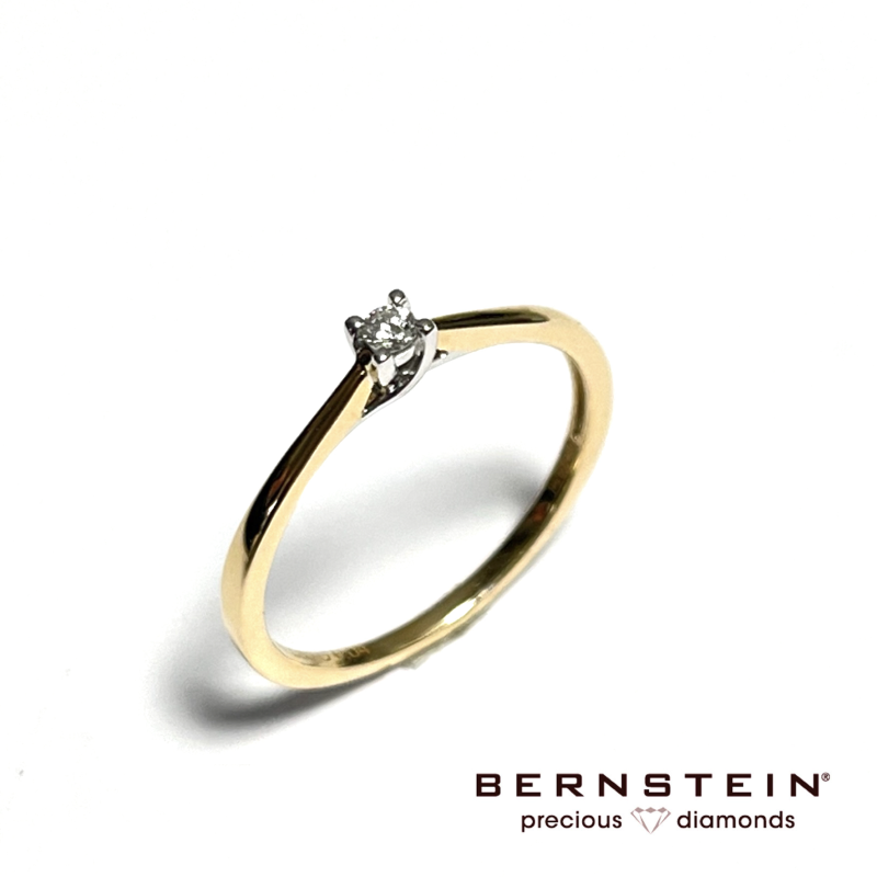 Bernstein Ring, 14krt.bicolour met 0,04ct.diamant ( maat 18) - 22132 Bernstein Ring, 14krt.bicolour met 0,04ct.diamant ( maat 18) - 22132