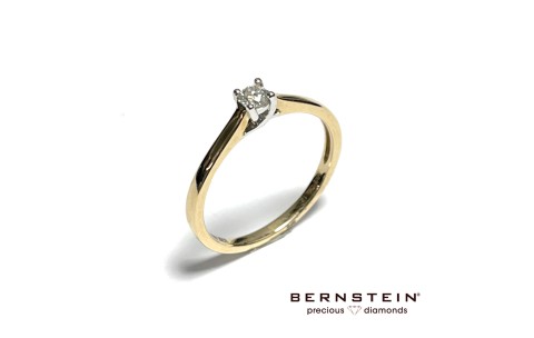 Bernstein Ring, 14krt.bicolour met 0,12ct.diamant ( maat 17,5) - 22134